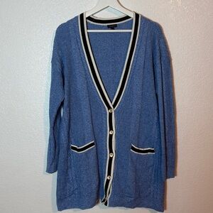 Talbots Blue Cable Knit Tennis Prep V Neck Cardigan Sweater Size Large